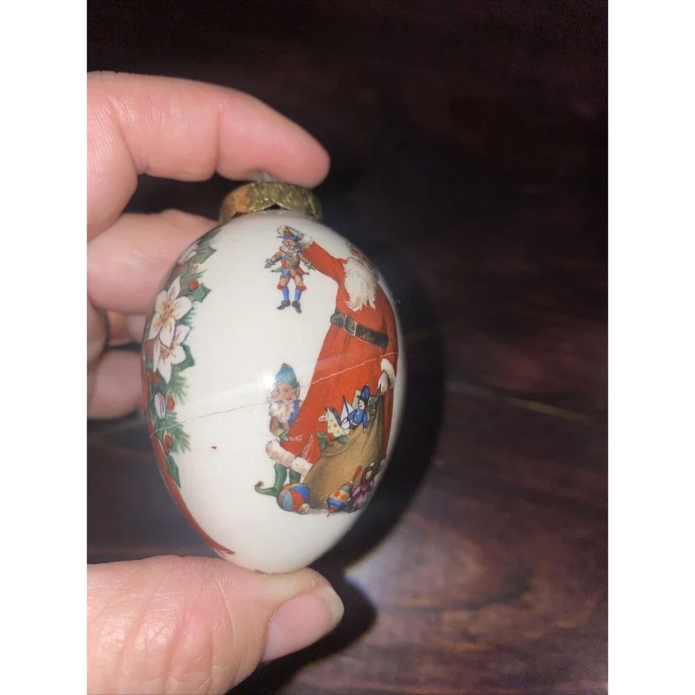 Vintage The Egg Lady Christmas Tree Ornament Santa Claus Hand Painted Elf Crack